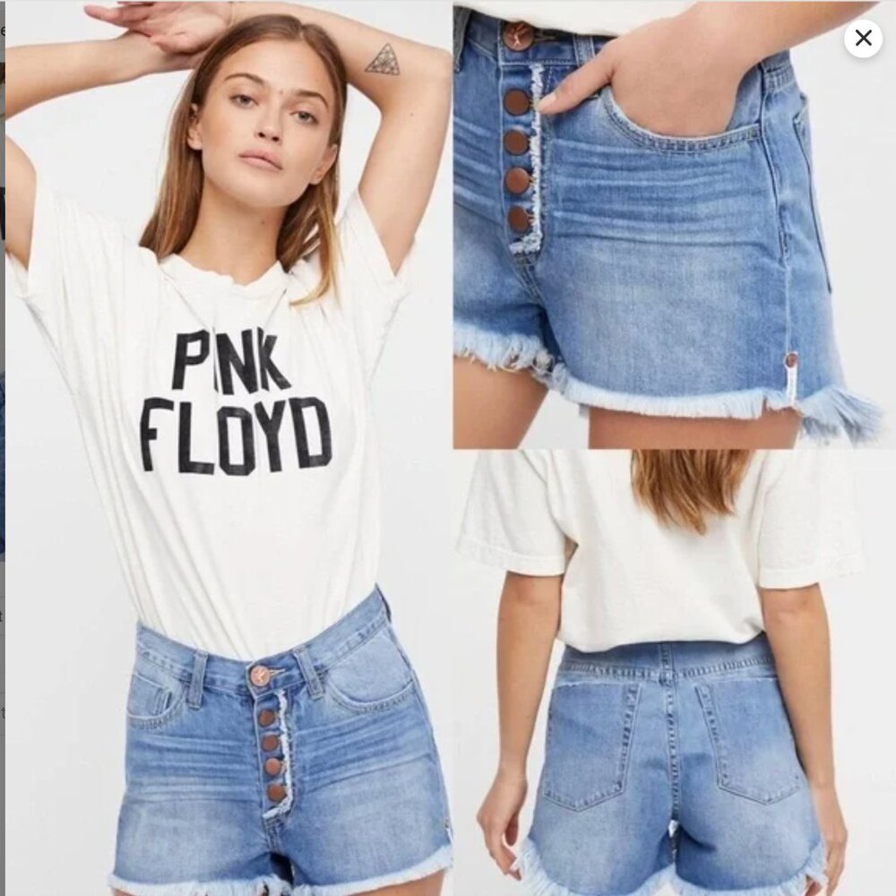 One Teaspoon Free People High Waist Bonita Blue Jean Shorts Frayed Hem Women 26